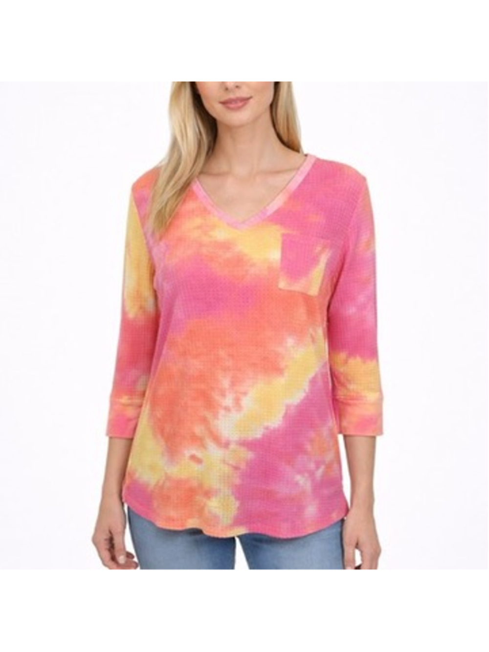 Belle by Kim Gravel Primabelle Waffle Knit Tie Dye Top 3/4 Sleeve Boho Size L
